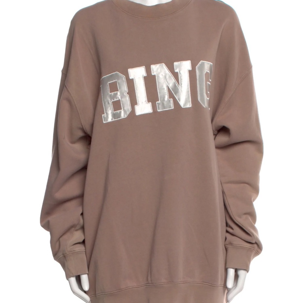 Anine Bing Brown Oversized Sweatshirt with Silver Lettering